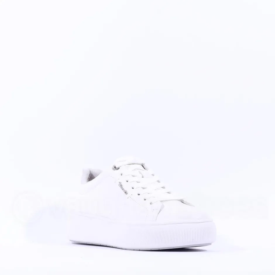 Women Tamaris Violetta Platform Laced Trainer - White Leather