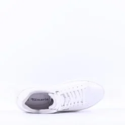 Women Tamaris Violetta Platform Laced Trainer - White Leather