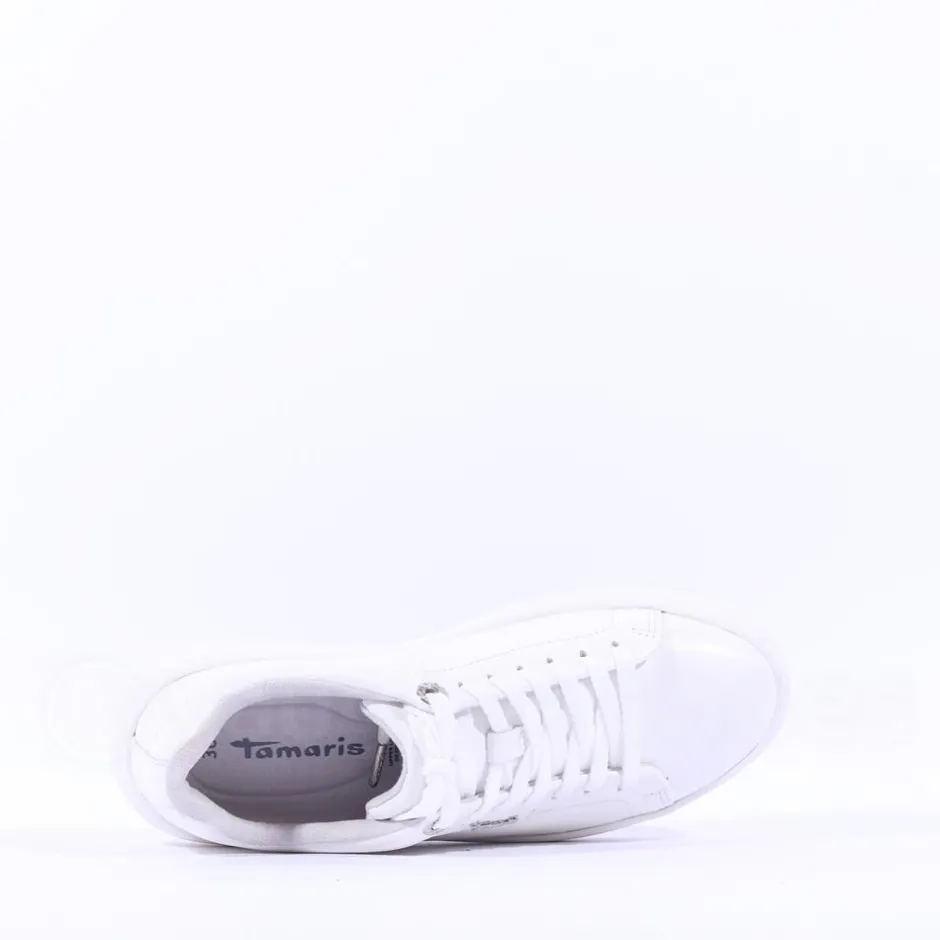 Women Tamaris Violetta Platform Laced Trainer - White Leather