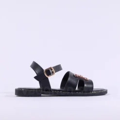 Women Una Healy Viva La Vida Flat H Sandal - Black Gold