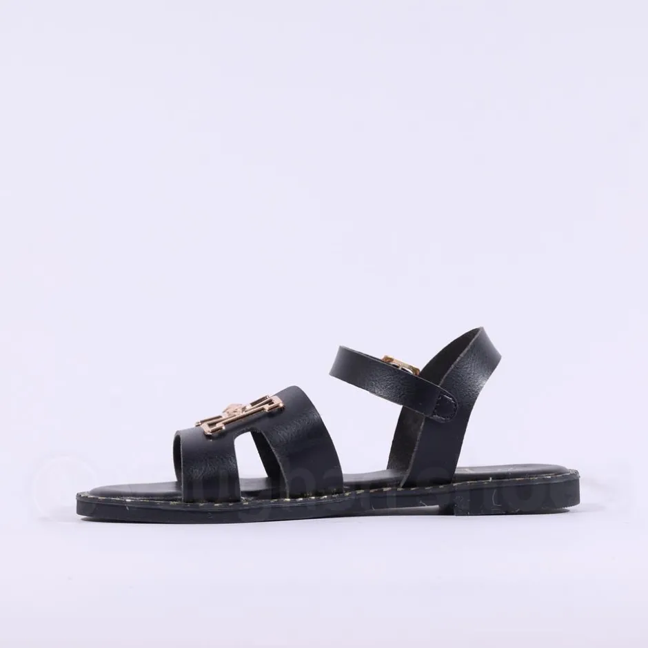 Women Una Healy Viva La Vida Flat H Sandal - Black Gold