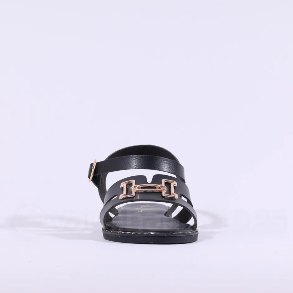 Women Una Healy Viva La Vida Flat H Sandal - Black Gold