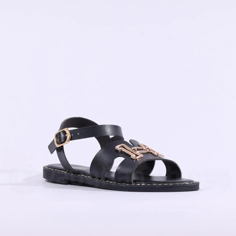 Women Una Healy Viva La Vida Flat H Sandal - Black Gold