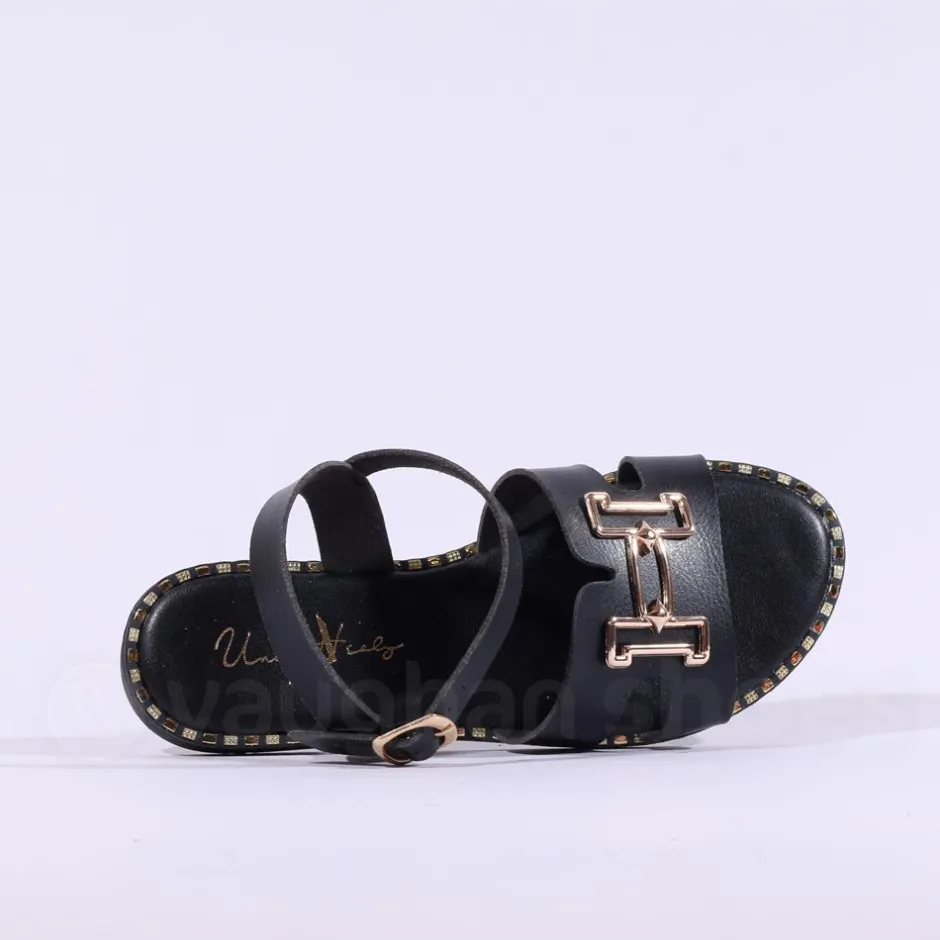 Women Una Healy Viva La Vida Flat H Sandal - Black Gold