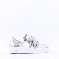 Women Gabor Waltz False Ribbon Lace Trainer - Silver
