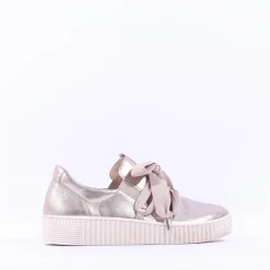 Women Gabor Waltz False Ribbon Lace Trainer - Metallic Leather