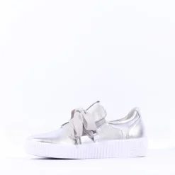 Women Gabor Waltz False Ribbon Lace Trainer - Silver