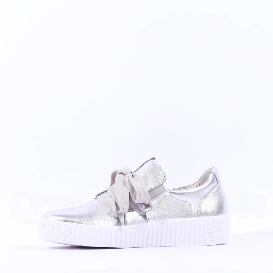 Women Gabor Waltz False Ribbon Lace Trainer - Silver