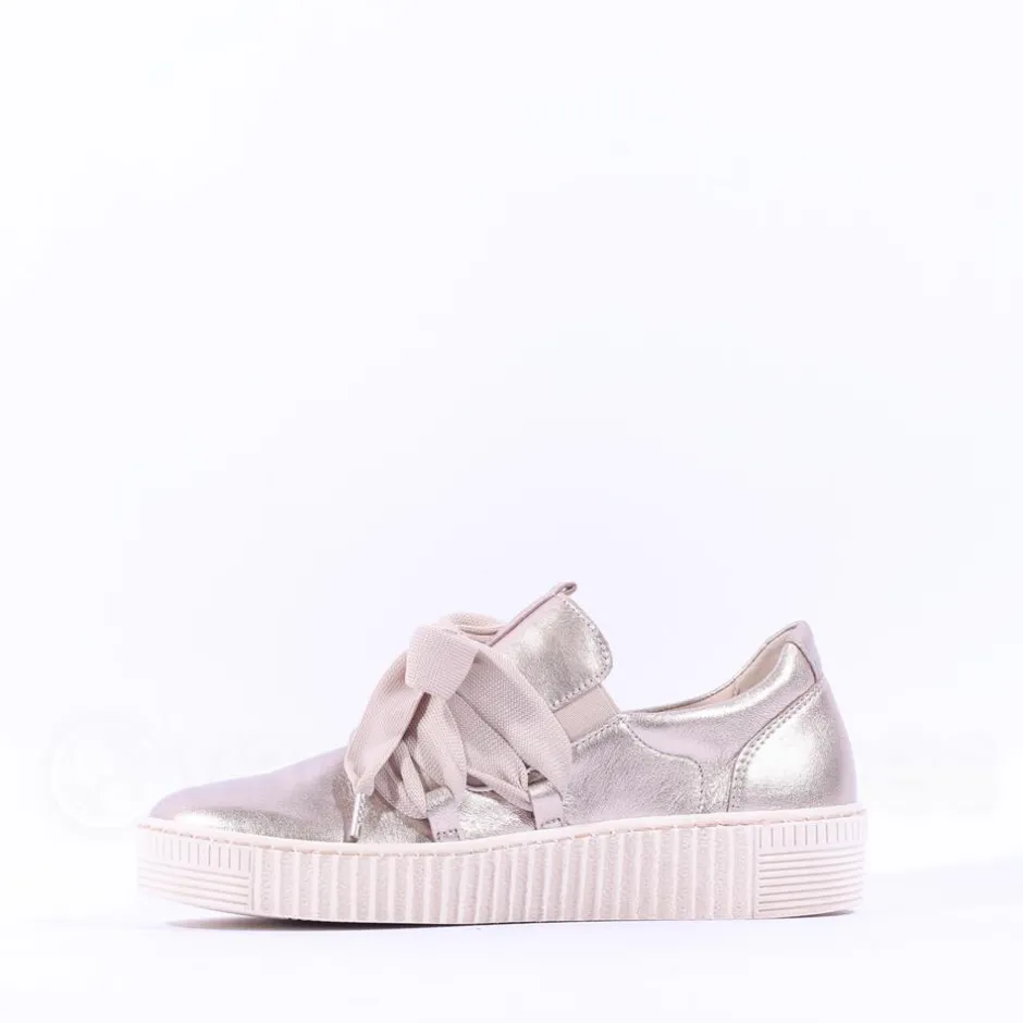 Women Gabor Waltz False Ribbon Lace Trainer - Metallic Leather