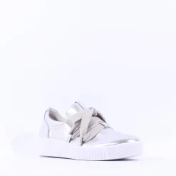 Women Gabor Waltz False Ribbon Lace Trainer - Silver