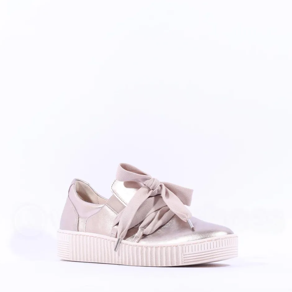 Women Gabor Waltz False Ribbon Lace Trainer - Metallic Leather
