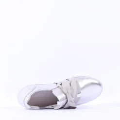 Women Gabor Waltz False Ribbon Lace Trainer - Silver