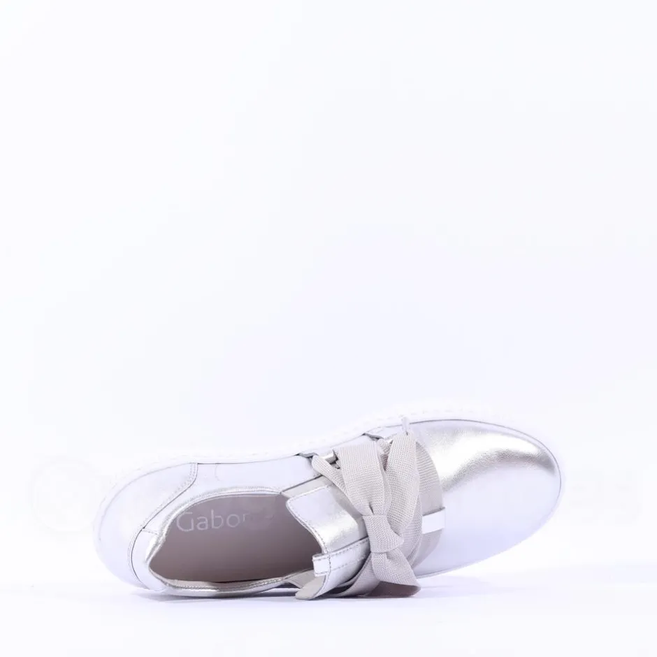 Women Gabor Waltz False Ribbon Lace Trainer - Silver