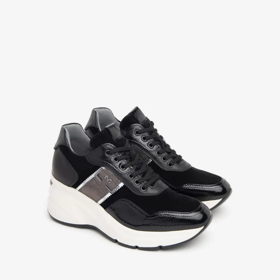 Women NeroGiardini Wedge Lace Trainer - Black Combi
