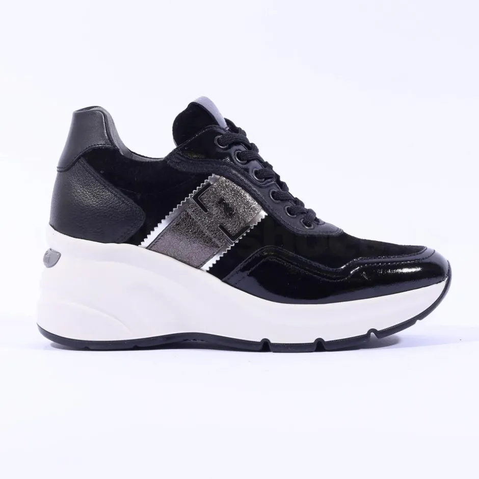 Women NeroGiardini Wedge Lace Trainer - Black Combi