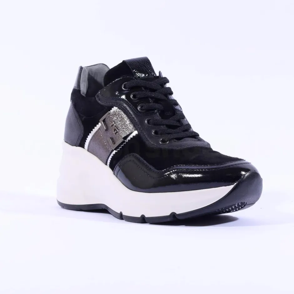 Women NeroGiardini Wedge Lace Trainer - Black Combi