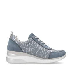 Women Remonte Wedge Laced Trainer Side Zip - Blue Combination