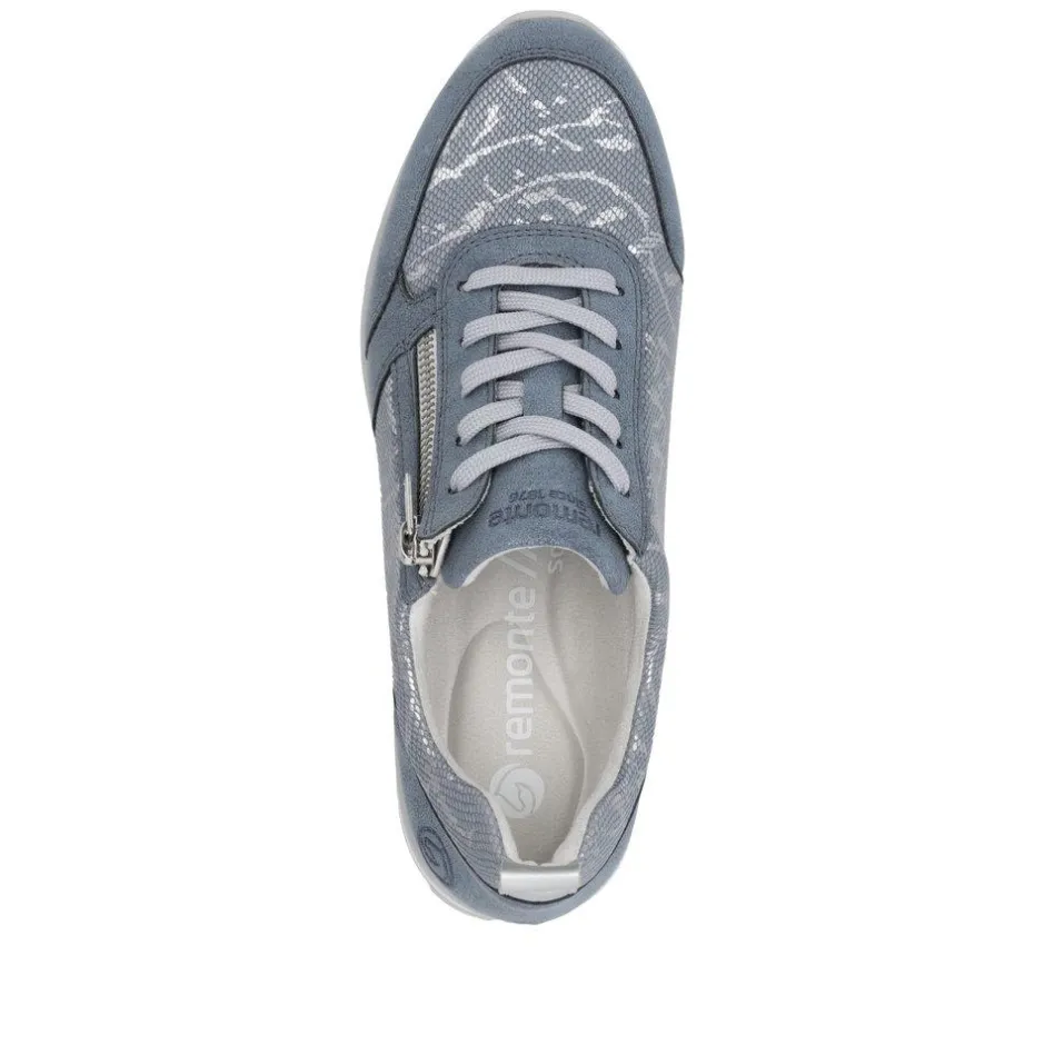 Women Remonte Wedge Laced Trainer Side Zip - Blue Combination