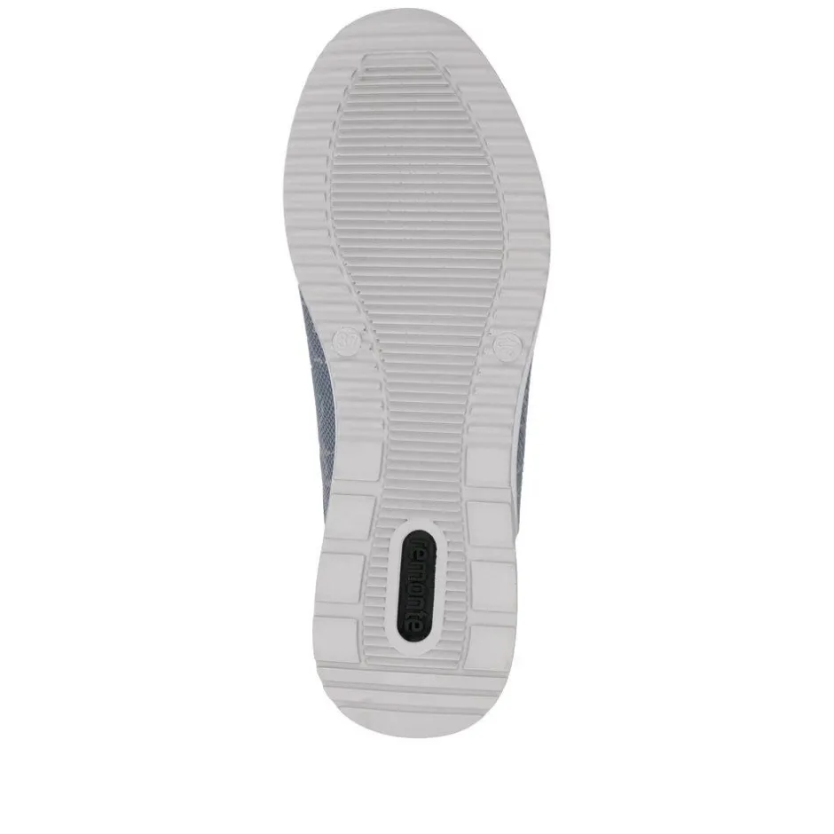 Women Remonte Wedge Laced Trainer Side Zip - Blue Combination