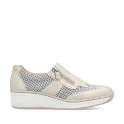 Women Rieker Wedge Mesh Shoe With Side Zip - Beige Metallic