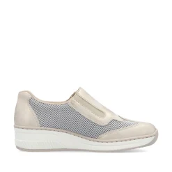 Women Rieker Wedge Mesh Shoe With Side Zip - Beige Metallic