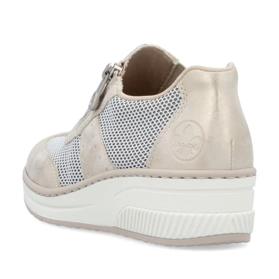 Women Rieker Wedge Mesh Shoe With Side Zip - Beige Metallic