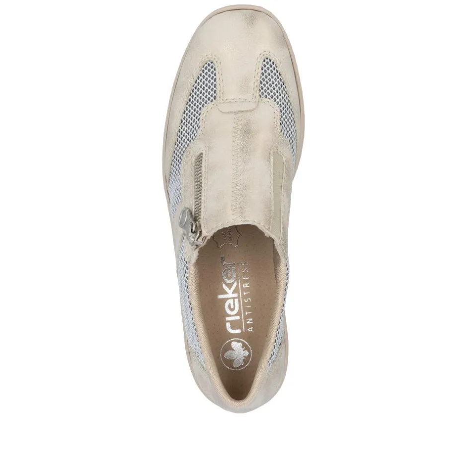 Women Rieker Wedge Mesh Shoe With Side Zip - Beige Metallic