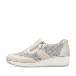 Women Rieker Wedge Mesh Shoe With Side Zip - Beige Metallic