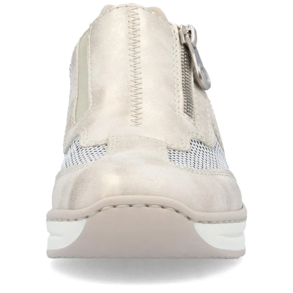 Women Rieker Wedge Mesh Shoe With Side Zip - Beige Metallic