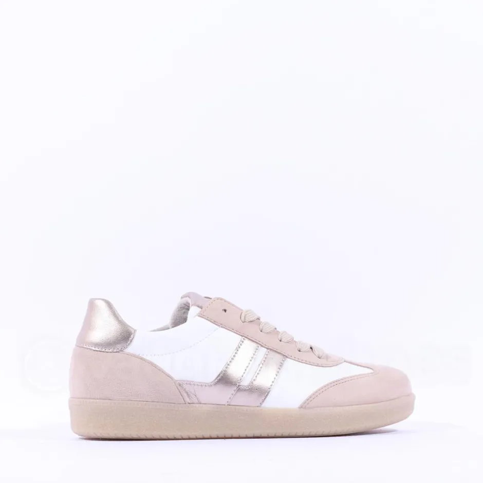 Women Gabor West Gumsole Laced Trainer - White Beige
