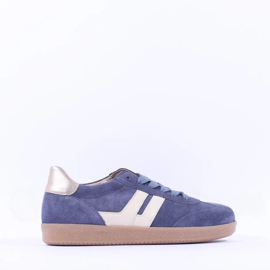 Women Gabor West Gumsole Laced Trainer - Blue Suede