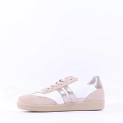 Women Gabor West Gumsole Laced Trainer - White Beige
