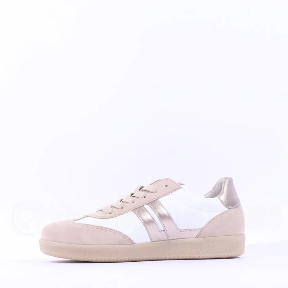 Women Gabor West Gumsole Laced Trainer - White Beige