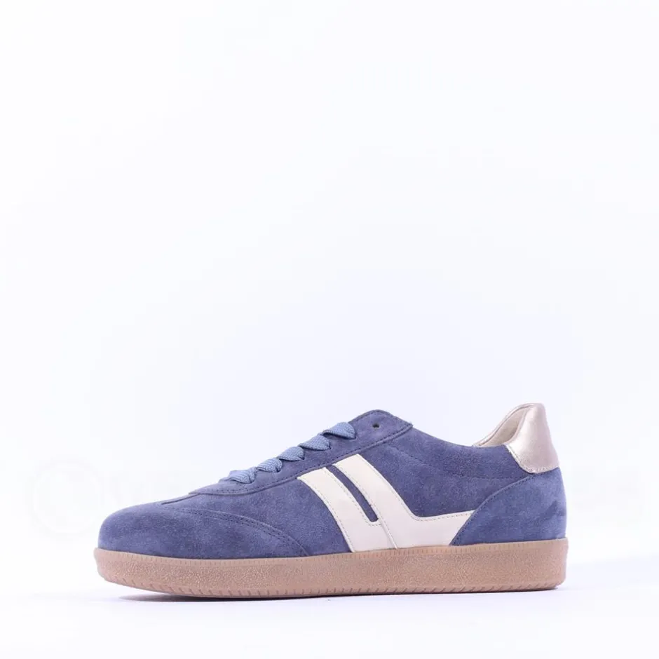 Women Gabor West Gumsole Laced Trainer - Blue Suede