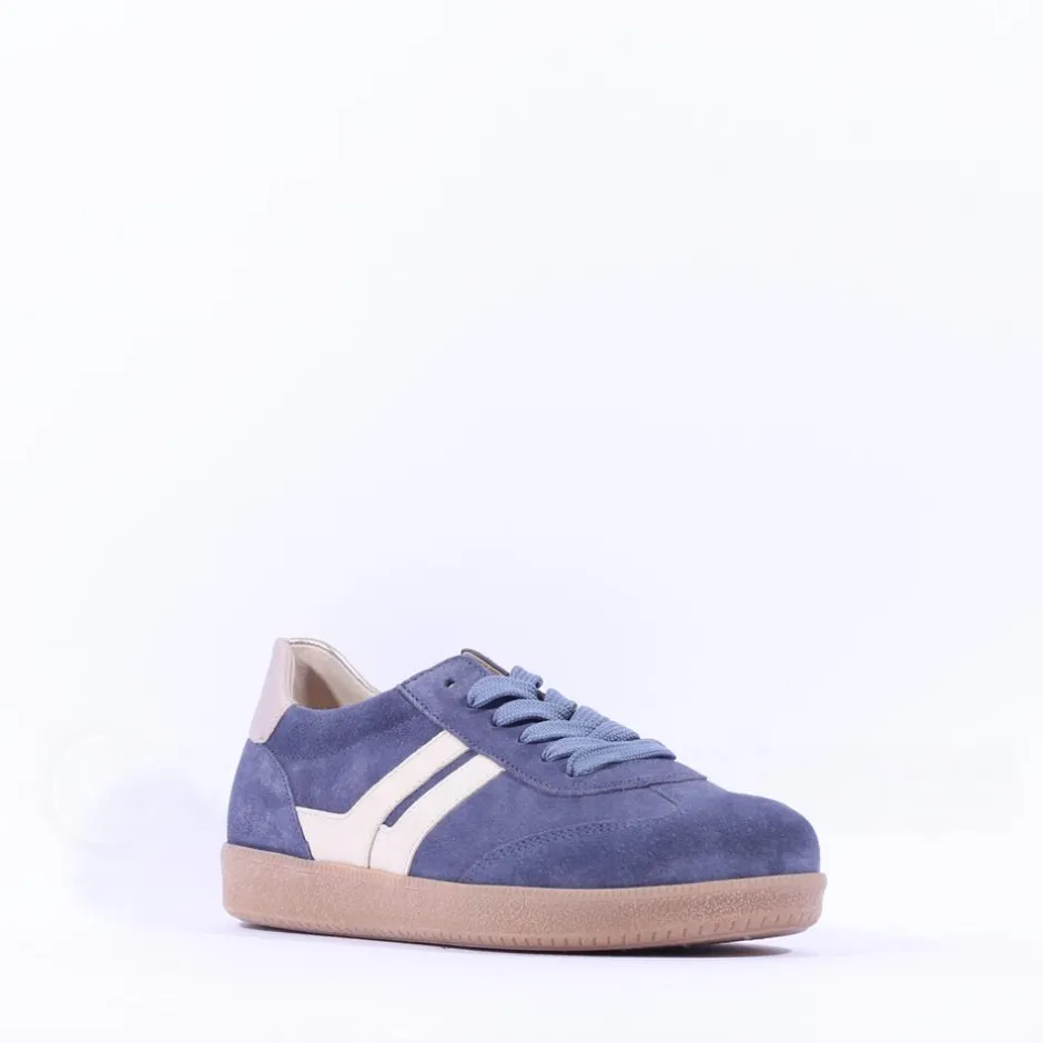 Women Gabor West Gumsole Laced Trainer - Blue Suede