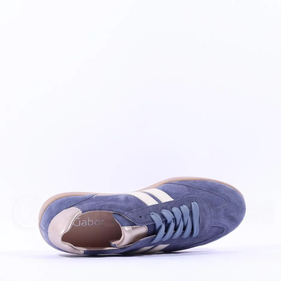 Women Gabor West Gumsole Laced Trainer - Blue Suede