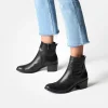 Women Paul Green Western Block Heel Ankle Boot - Black Soft Leather