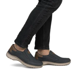 Rieker Men Wide Fit Slip On Shoe - Navy Tan