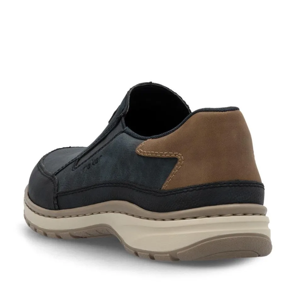 Rieker Men Wide Fit Slip On Shoe - Navy Tan