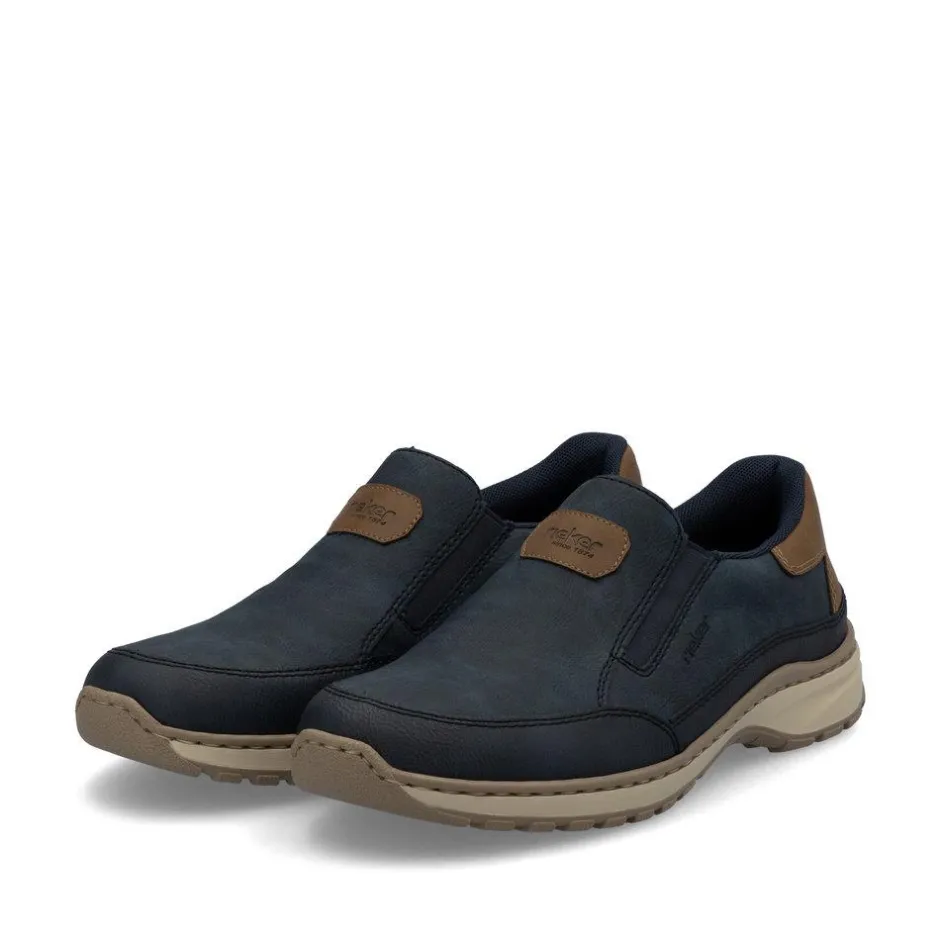 Rieker Men Wide Fit Slip On Shoe - Navy Tan