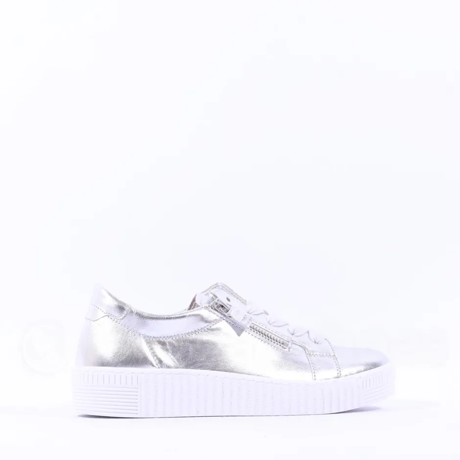 Women Gabor Wisdom Twin Zip Platform Trainer - Silver Leather
