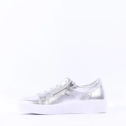 Women Gabor Wisdom Twin Zip Platform Trainer - Silver Leather