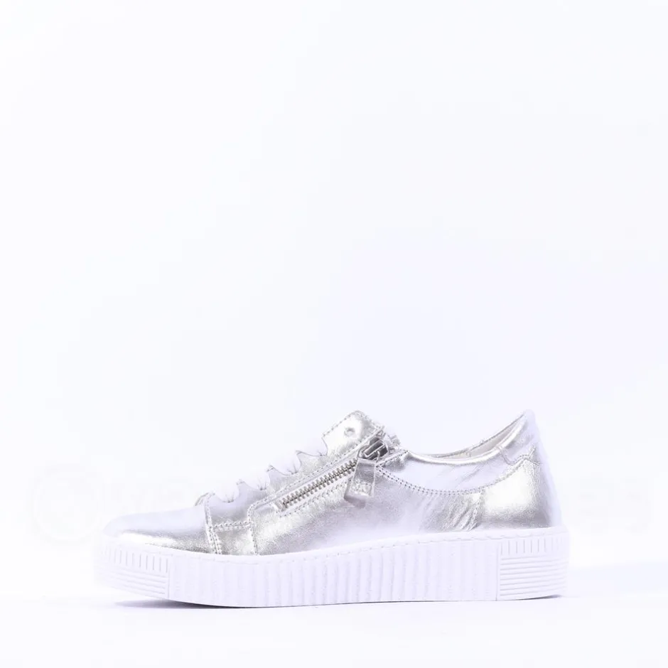 Women Gabor Wisdom Twin Zip Platform Trainer - Silver Leather