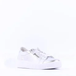 Women Gabor Wisdom Twin Zip Platform Trainer - Silver Leather