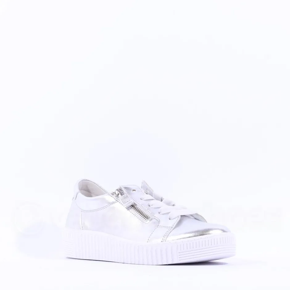Women Gabor Wisdom Twin Zip Platform Trainer - Silver Leather