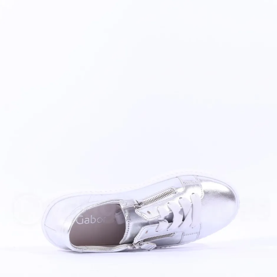Women Gabor Wisdom Twin Zip Platform Trainer - Silver Leather