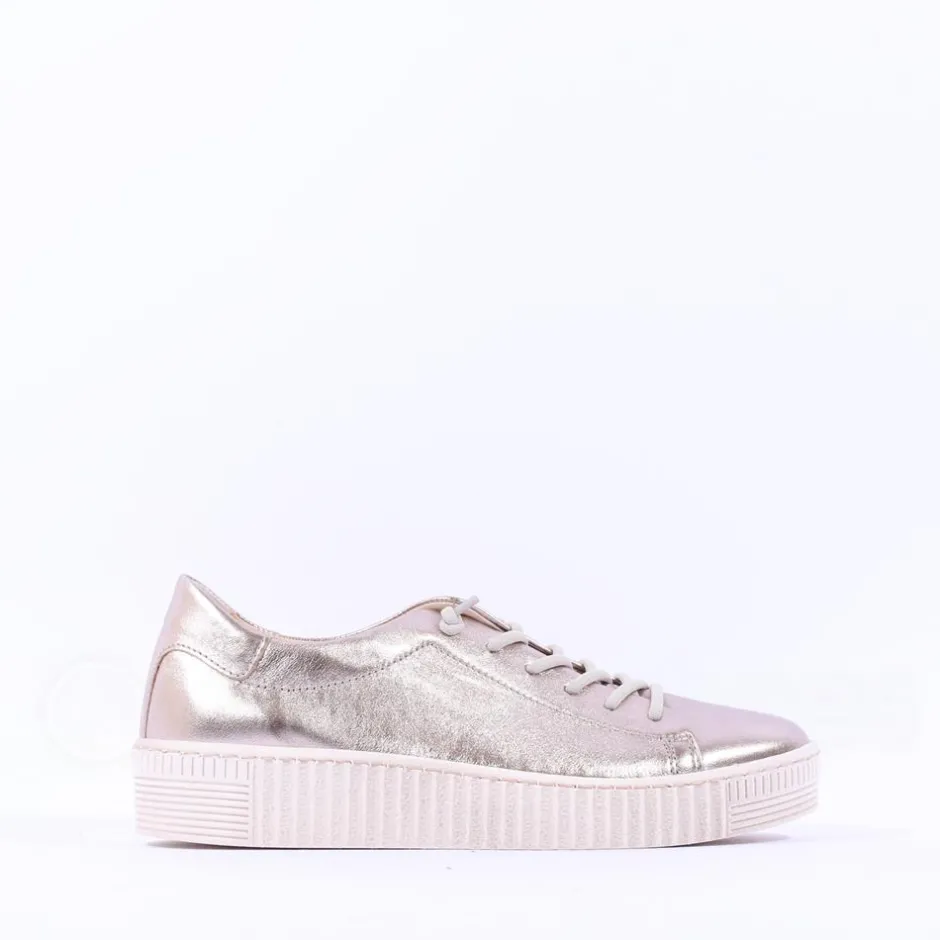 Women Gabor Woodall Elastic Lace Trainer - Metallic Leather