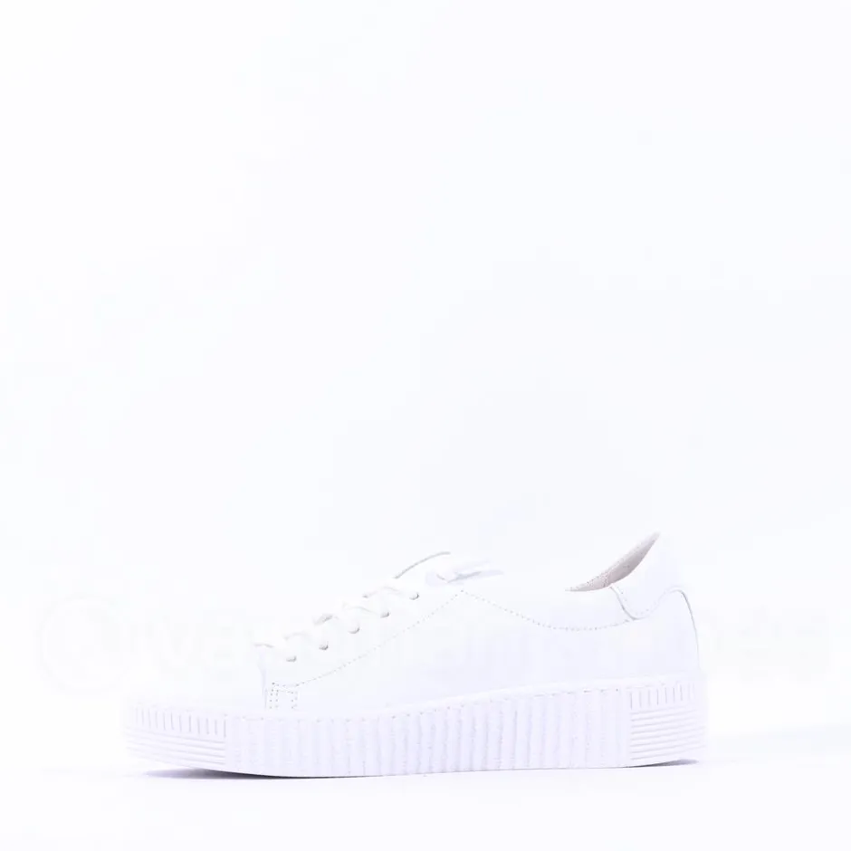 Women Gabor Woodall Elastic Lace Trainer - White Leather
