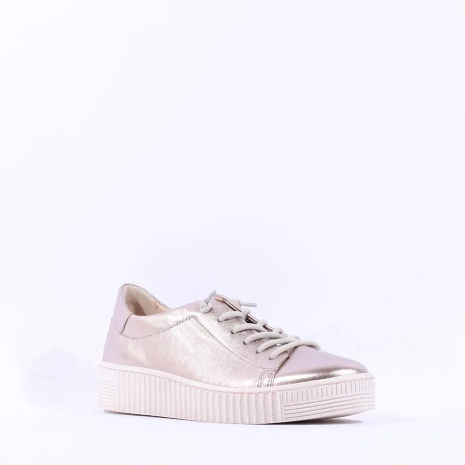 Women Gabor Woodall Elastic Lace Trainer - Metallic Leather