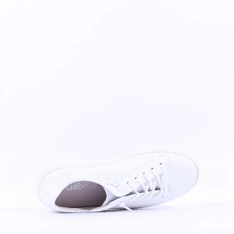 Women Gabor Woodall Elastic Lace Trainer - White Leather
